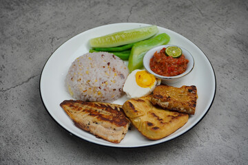 Balanced diet, healthy homemade food. A plate of protein, vegetables, carbohydrates. Cooking without oil.