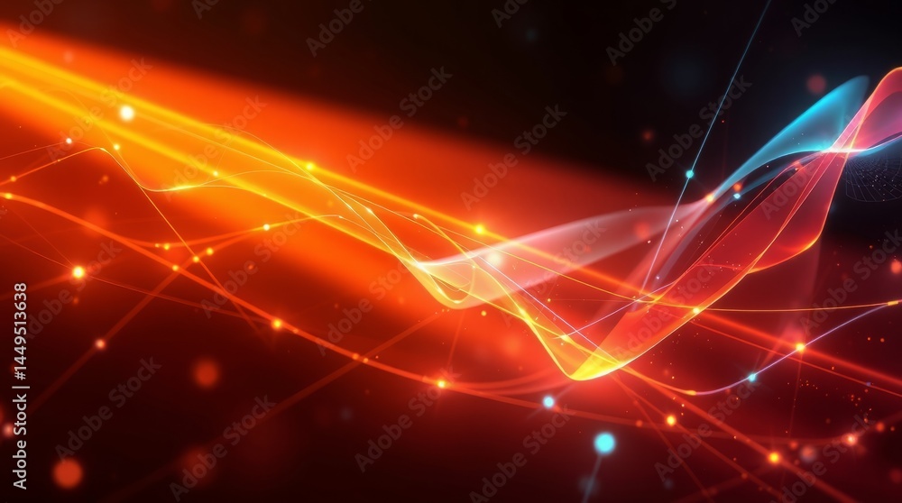 Poster abstract energy flow: glowing red and blue energy streams intertwine, creating a dynamic and futuris