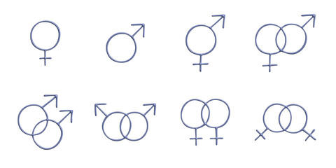 Set of 3d female, male and bigender gender identity icon Symbol used to represent sex and gender