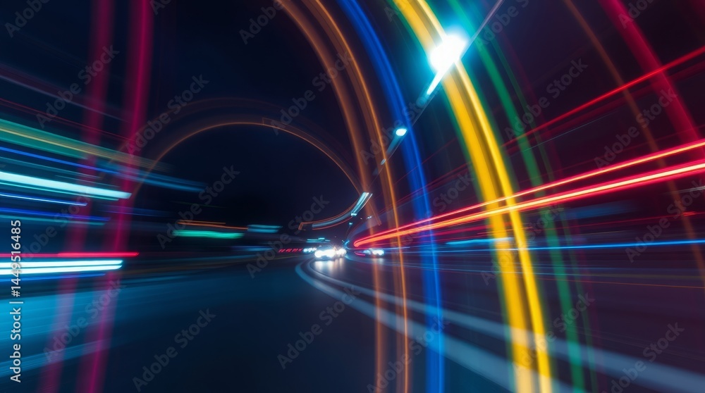 Poster dynamic light trails: a mesmerizing composition of light trails streak through the space, painting a