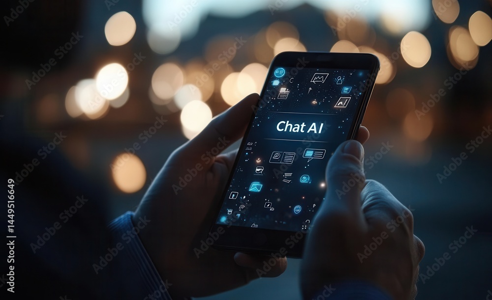 Poster smartphone displaying chat ai interface