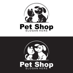 Modern style pets logos, icons. Dog, cat illustrations and symbols flat logo design vector template