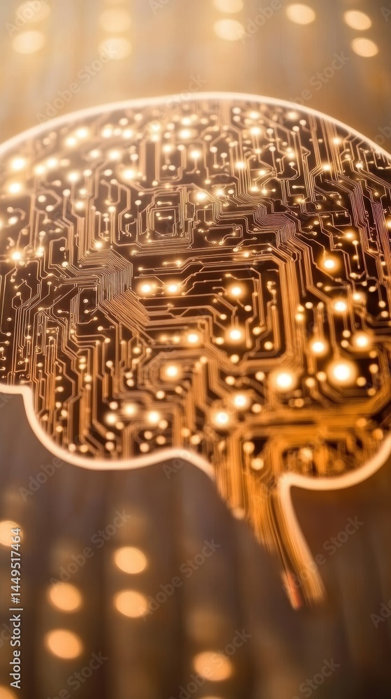 Poster Artificial Intelligence Brain with Neural Network Circuitry and Glowing Data Points