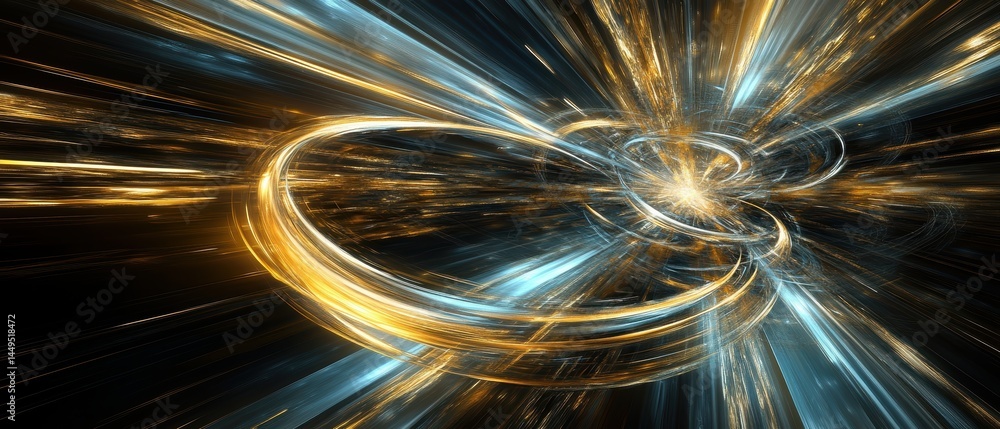 Poster Abstract Light Trails with Golden and Blue Hues Creating a Dynamic and Energetic Composition