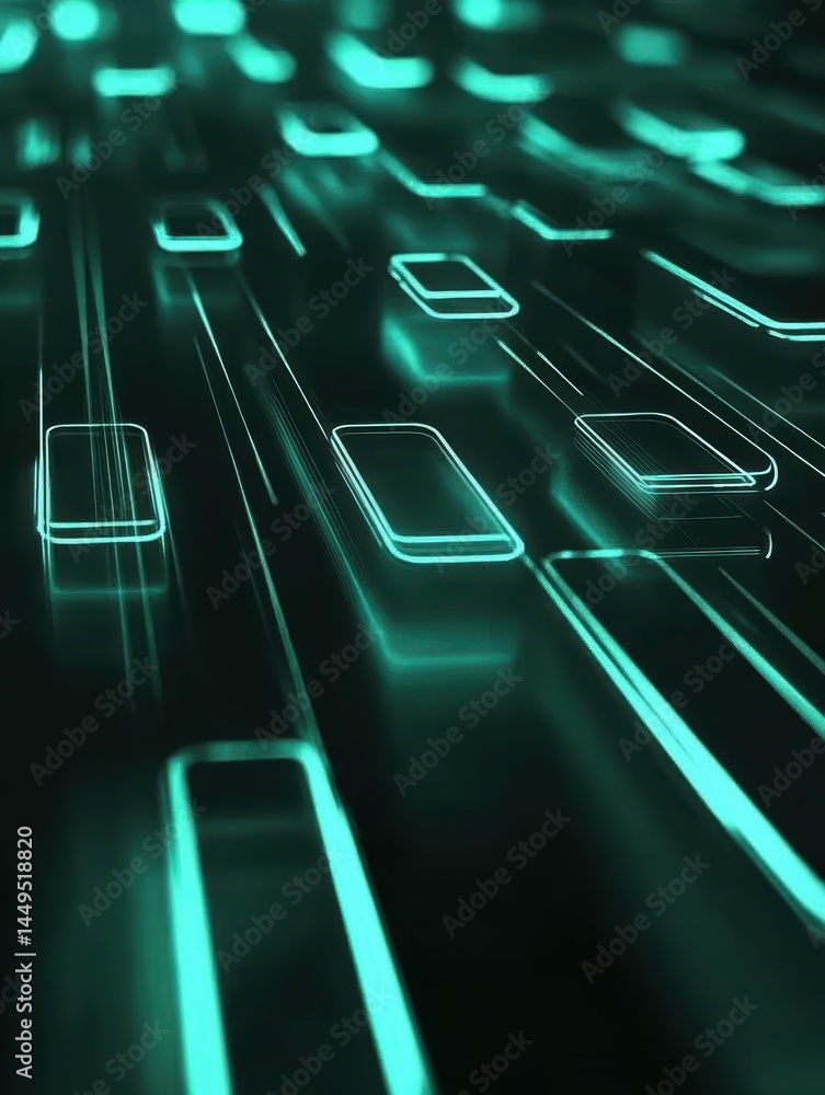 Aufkleber abstract turquoise light pattern on dark surface with geometric shapes and lines