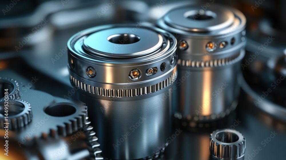 Fototapete precision metal components in a macro view revealing intricate engineering and design details