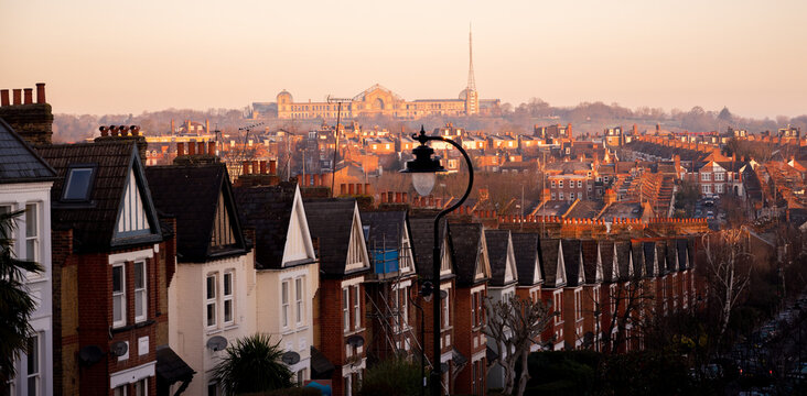 London houses with Alexandra Palace in the background