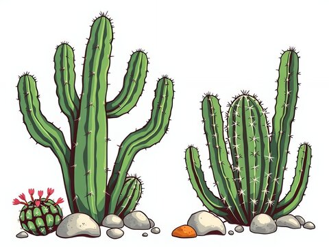an image of a cactus plant and a cactus plant with rocks, there is a cactus plant with a flower in the middle of it
