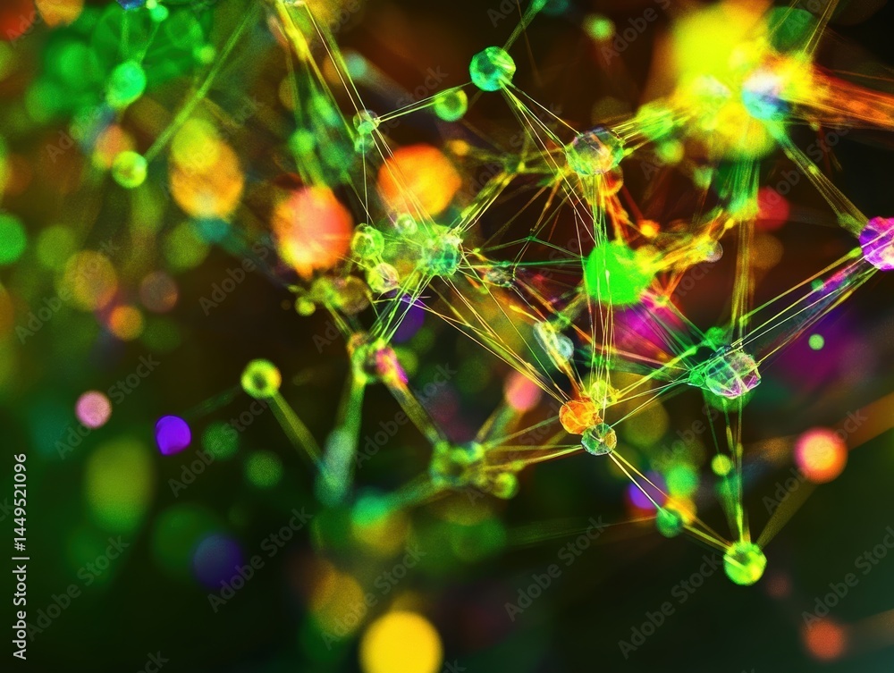 Leinwandbilder abstract network of connected nodes with vibrant colors and glowing light effects background
