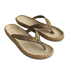 Woven flip flops summer beach footwear with intricate detailing on white background