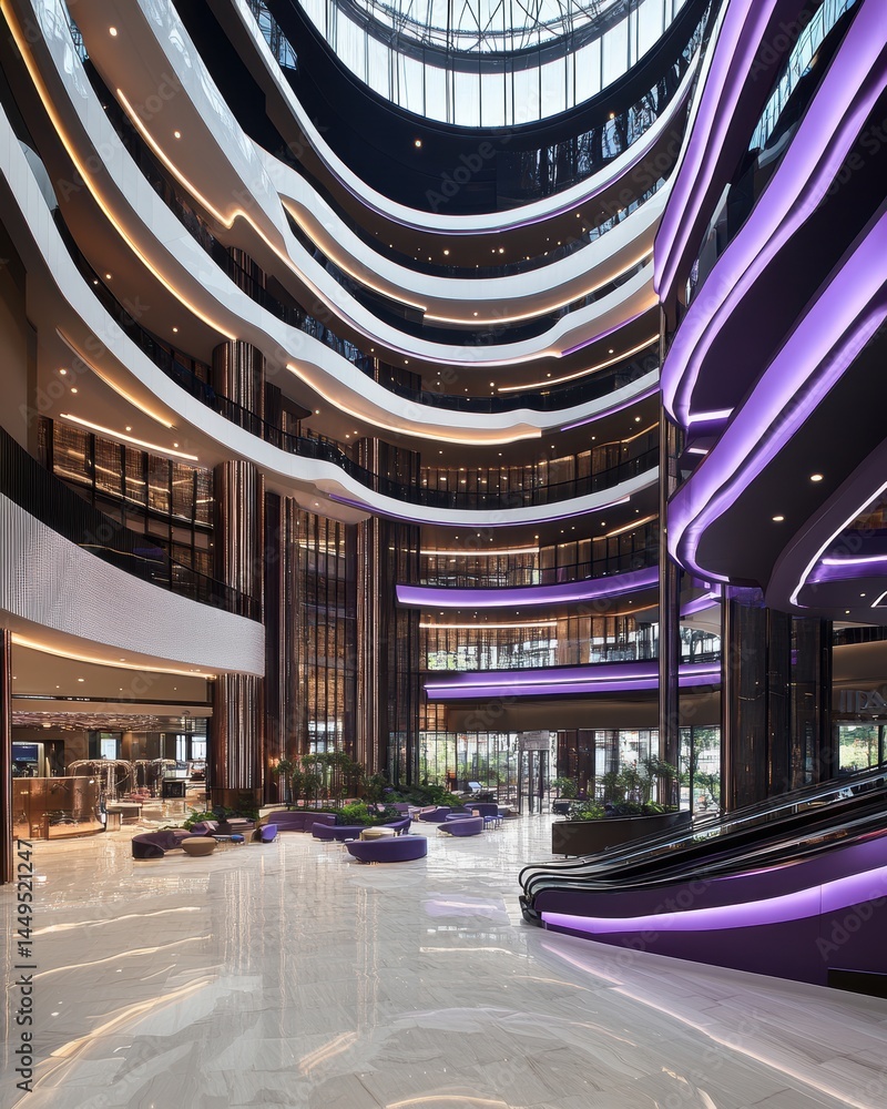 Poster captivating interior of a modern building with striking architectural design and elegant lighting