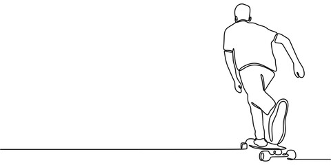 Single Line Drawing Skateboarding Man. Extreme Sport Fun Activity Minimalist Vector.
