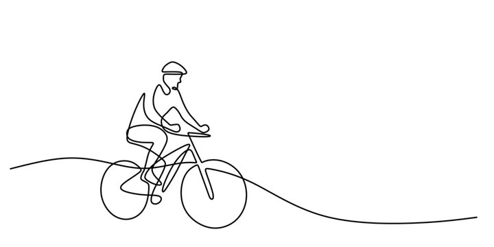 Simple Continuous Line Man Riding Bicycle. Active Lifestyle Minimalist Vector Graphic.