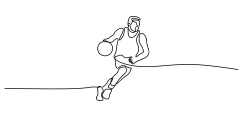 Continuous Line Man Playing Basketball. Sports Action Minimalist Vector Art.
