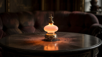 Obraz premium Warm glow vintage table lamp illuminates elegant room creating cozy atmosphere