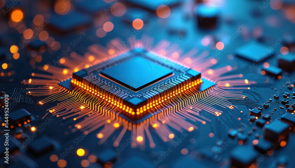 Aufkleber 3d chip stacking tech concept in computer component. advanced circuit board, data processing, energy
