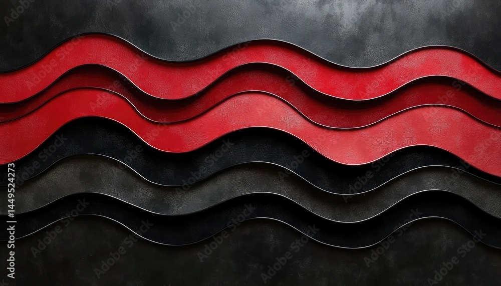 Poster abstract wave pattern in textured red and black leather background. great backdrop for tech, busines
