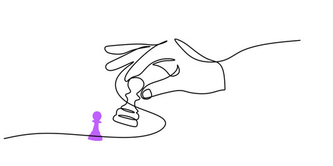Continuous Line Drawing Hand Chess Piece. Board Game Strategy Vector Graphic.