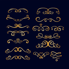 Elegant Gold Swirl Ornaments on Dark Background