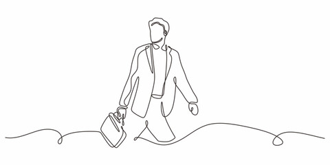 Single Line Drawing Professional Walking Briefcase. Mobile Business Minimalist Vector.