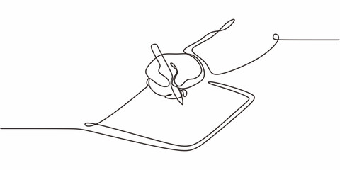 Continuous One Line Drawing Pen Hand. Writing Sheet Productivity Vector Art.