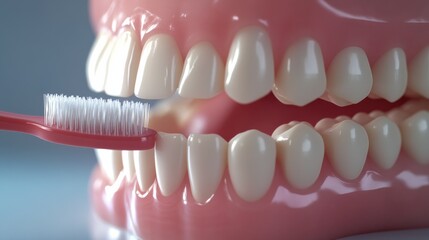 Obraz premium A dentist demonstrating proper brushing technique to a patient during a consultation, emphasizing the importance of preventive oral care.dentist consultation, brushing technique, p