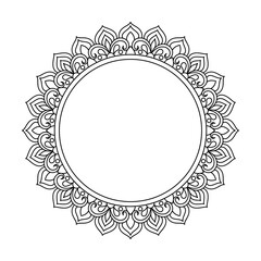 Cosmic Petal Bloom Mandala in Black and White Coloring Book Page