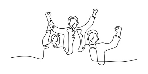 Minimalist One Line Style Group People. Raising Hands Joy Celebration Success Vector.