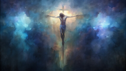 Naklejka premium Good Friday Abstract Watercolor of Jesus Crucifixion Christian Painting