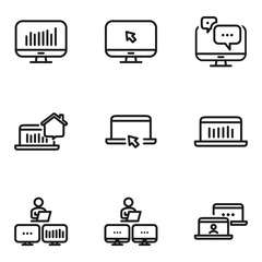 Remote Work Line Icons . Freelancer Work from Home, Video Call, Online Meeting, Teleconference Vector Set