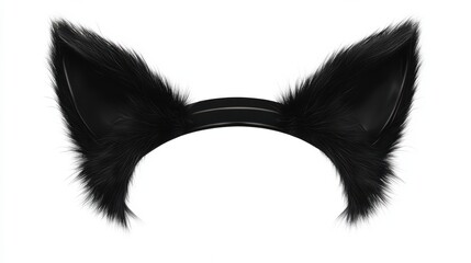 Obraz premium A black cat ears headband clipart, Halloween costume accessory, cute style, soft black fur, isolated on white background