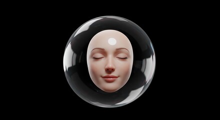 Serene AI: Humanoid Face Encased in a Reflective Sphere