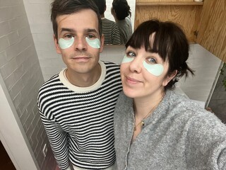 another playful selfie of couple with eye patches