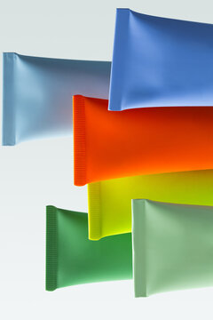 Colorful squeeze tubes arranged in a creative way