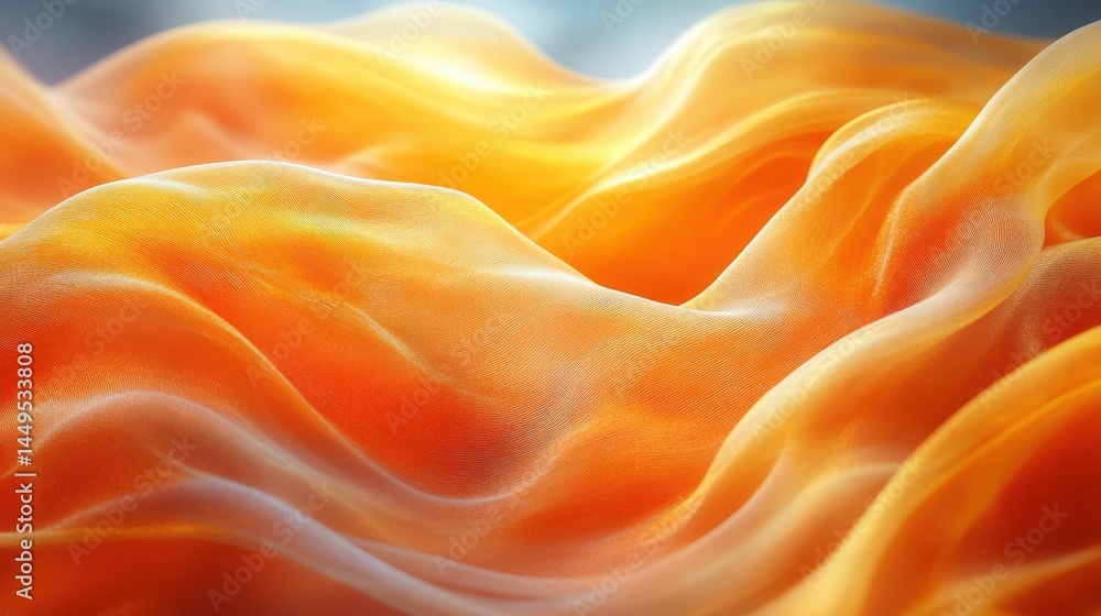 Poster abstract waves of vibrant amber fabric floating gently in a seamless flow
