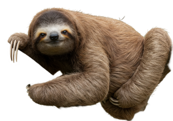 Smiling sloth hanging with long claws