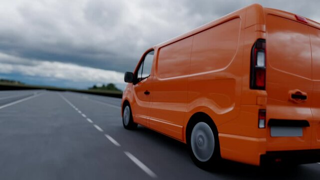 3d minibus is traveling on the highway