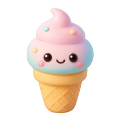 Cute Kawaii Pastel Ice Cream Cone with Adorable Face Design