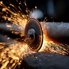 Intense metal grinding process creating a shower of fiery sparks in a workshop