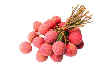 Bunch of Lycheee isolated on white background. Thai organic fruit from nature.