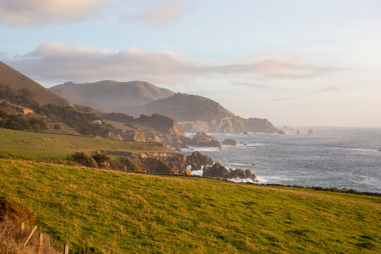 View of Bixby Creek Bridge Big Sur with Natural Stone Arch in scene