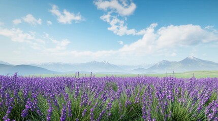 Fototapeta premium A vibrant field of lavender flowers under a clear blue sky, showcasing nature's beauty.