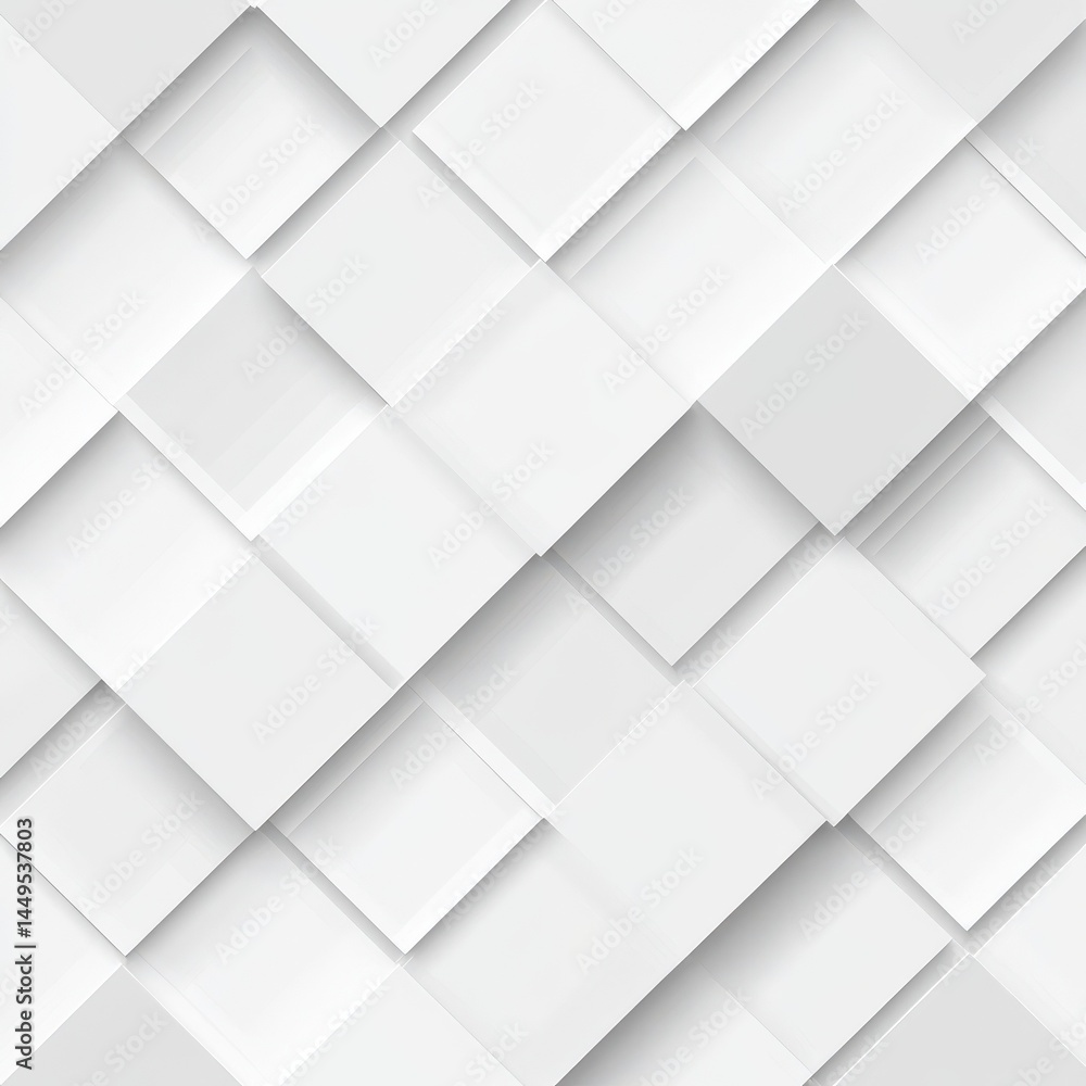 Poster modern white and light grey square overlapped pattern on background with shadow. white background. m