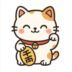 Cute Simple Maneki Neko Cat Illustration with Cheerful Expression