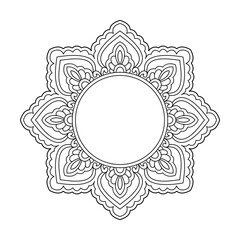 Traditional Infinity Bloom Mandala in Black and White Coloring Book Page