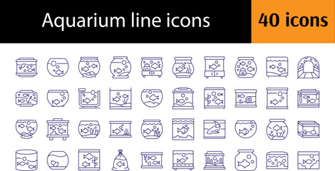 Simple Linear Icon of Fish in Aquarium. Minimalistic Linear Pictogram for Web and Graphic Design, Apps, Banners, Social Network and Cards