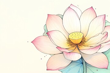 Watercolor lotus flower with pink petals and yellow center on white background. Zen meditation and yoga concept. Buddhist symbol for World Yoga Day, Vesak Day, mental health