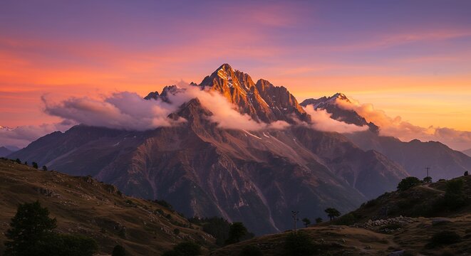 Scenic Landscape of Girnar Hills at Sunrise with Spiritual Ambience