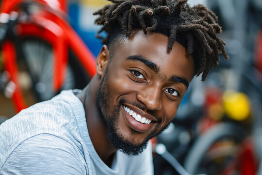 A man with dreadlocks smiles at the camera