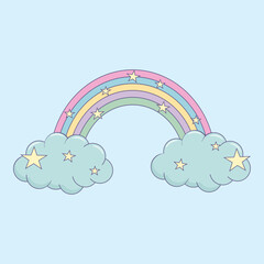 Cute Rainbow and stars hand drawn vector illustration print design poster